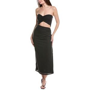 Vix Womens Sonny Linen-Blend Midi Dress, Black